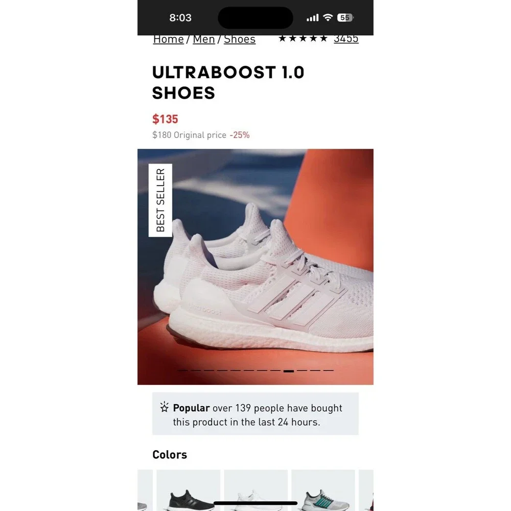New Mens Adidas Ultraboost 1.0 Cloud white Shoes Size 7.5 Retail $180